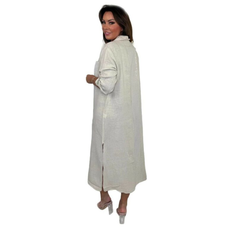 Women's Cotton And Linen Sequined Pocket Dress - Image 5