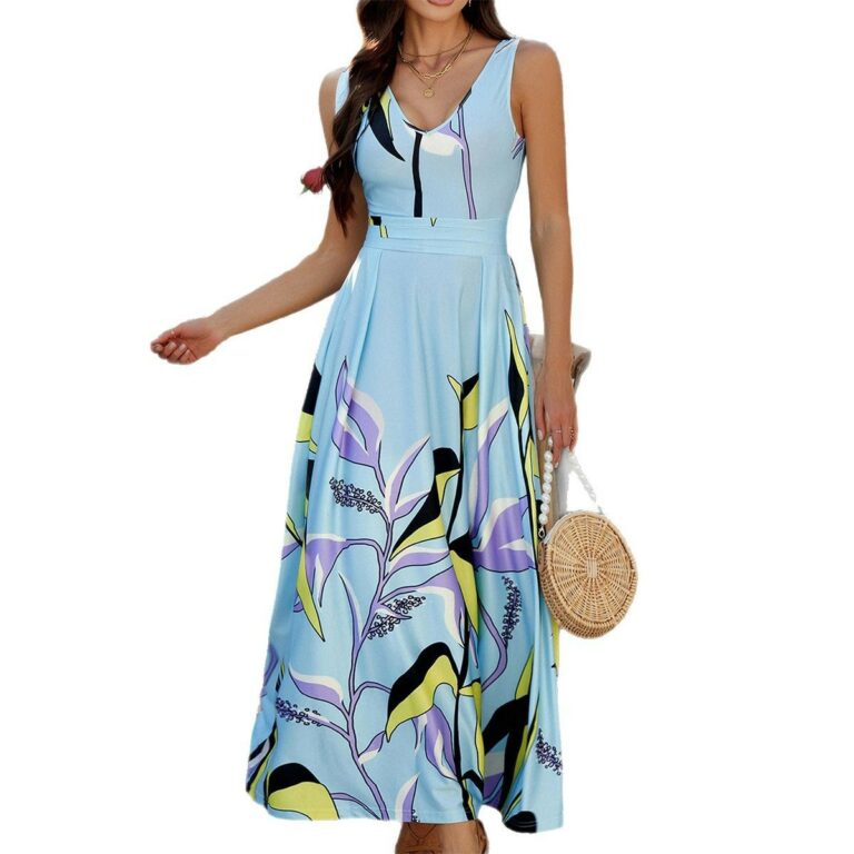 Holiday Floral Print Contrast Color Sleeveless High Waist Dress - Image 5