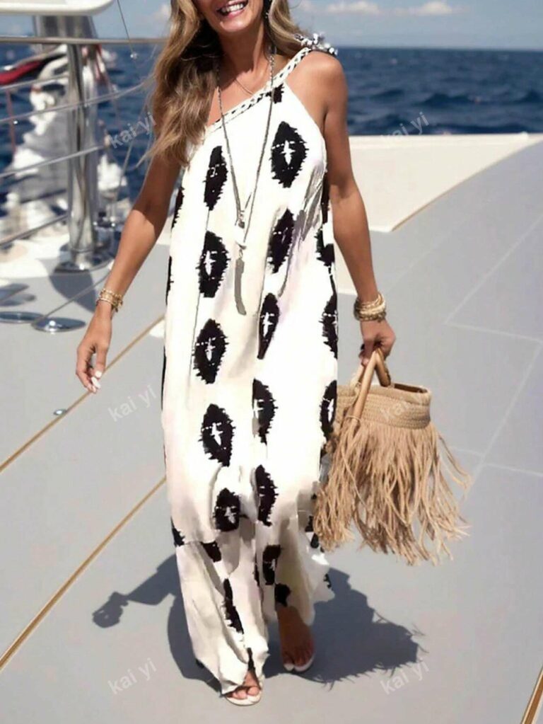 Neckline Tie-Up Allover Allover Print Sexy Boho Sleeveless Dress - Image 2
