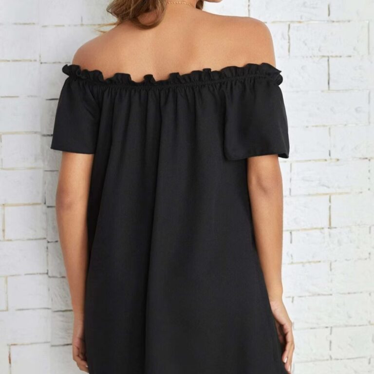 Ladies' Fashion Off Shoulder Ruffle Solid Color Decorative One Shoulder Casual Dress - Image 2