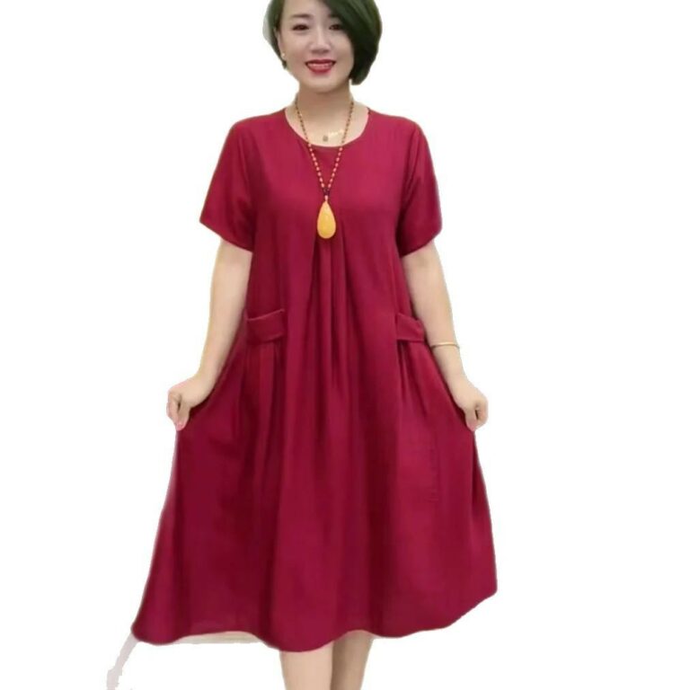 Fashion Leisure Anti-aging Double-sided Solid Color Large Plate Pocket Dress - Image 6