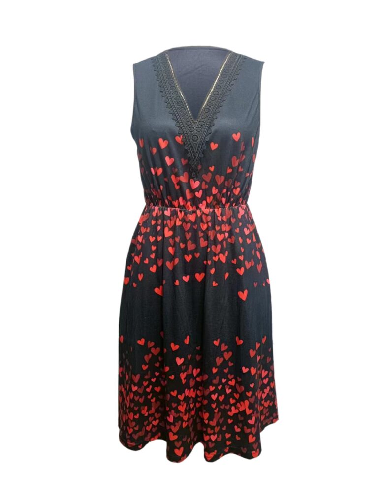 Ladies' V-neck Heart-shaped Printed Casual Off Shoulder Dress - Image 2