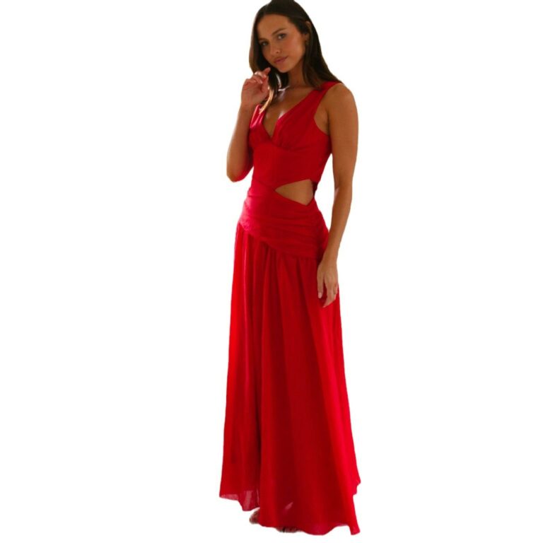 V-neck Sleeveless Stitching Big Swing Long Dress - Image 5