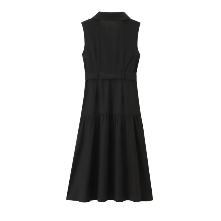 Women's V-neck Sleeveless Belt Shirt Dress - Image 2