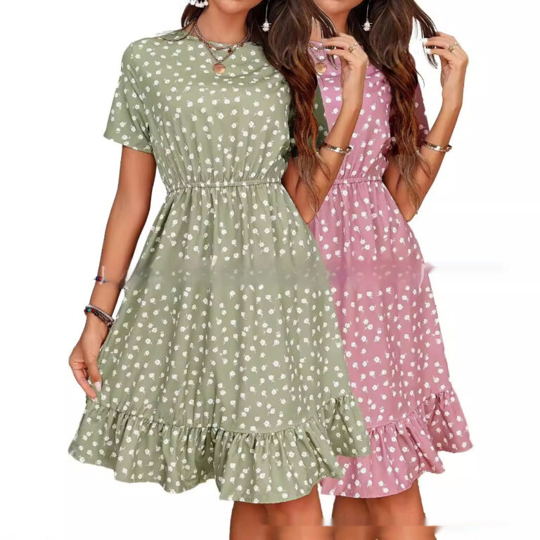 Women's Round Neck Floral Lotus Leaf Hem Temperament Dress - Image 2