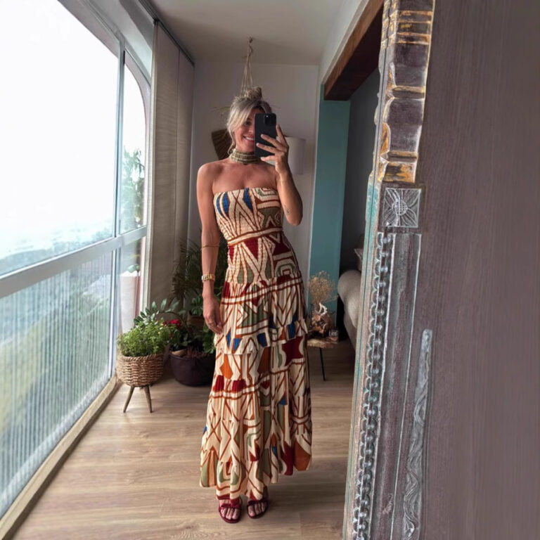 Women's Retro High Waist Printing Slip Dress - Image 4