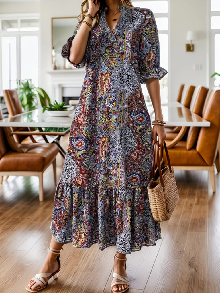 Women's Clothing Printed V-neck Plus Size Dress - Image 6