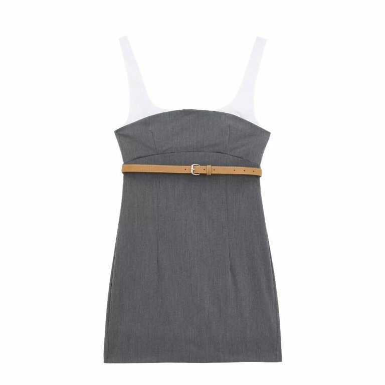 Women's Fashion Slim Fit With Belt Stitching Dress - Image 6