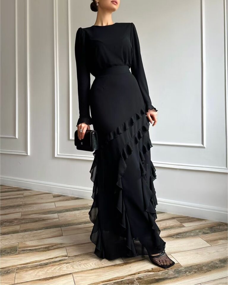 Three-dimensional Ruffled Slim Fit Long Dress Two-piece Set - Image 6