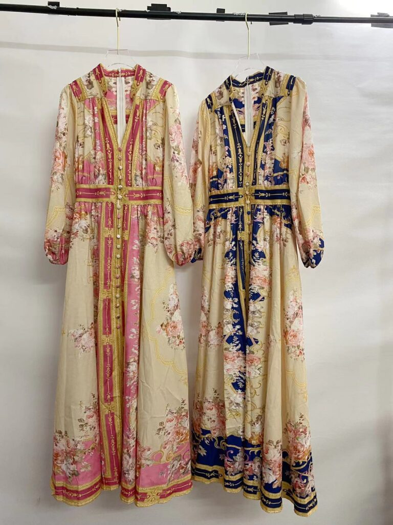 Vintage Printed Single-breasted Long Sleeve Dress - Image 6