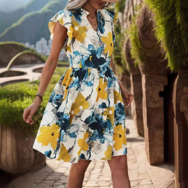 American V-neck Short Sleeve Dress - Image 2