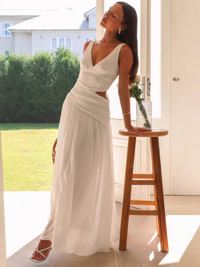 V-neck Sleeveless Stitching Big Swing Long Dress - Image 6