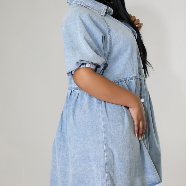 Women's Casual Cardigan Lapel Shirt Denim Dress - Image 3