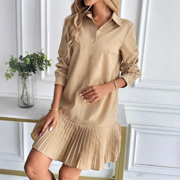 European And American Solid Color Niche Design Dress - Image 3