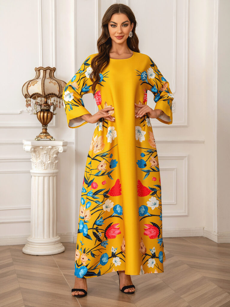 Dubai Fashion Printed Hot Diamond Women's Robe Abaya Muslim Dress - Image 2