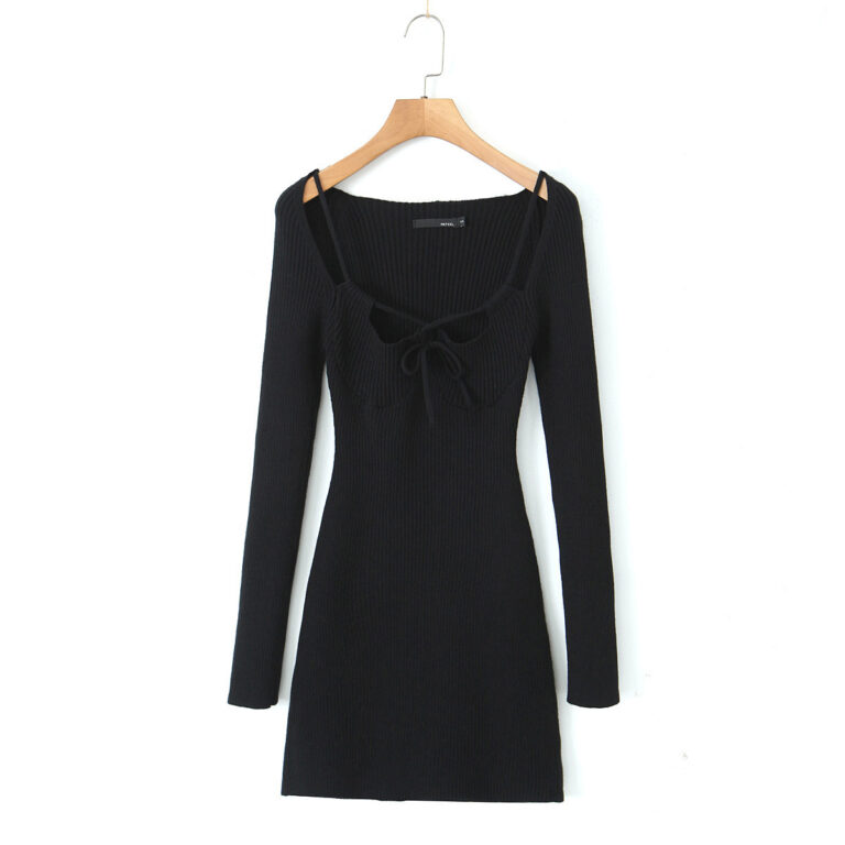 American Hot Girl Hollow Out Tied Knitted Dress - Image 4