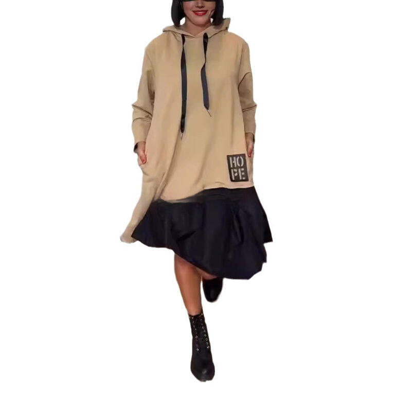 Sweater Dress Round Neck Stitching Irregular Casual Loose - Image 2
