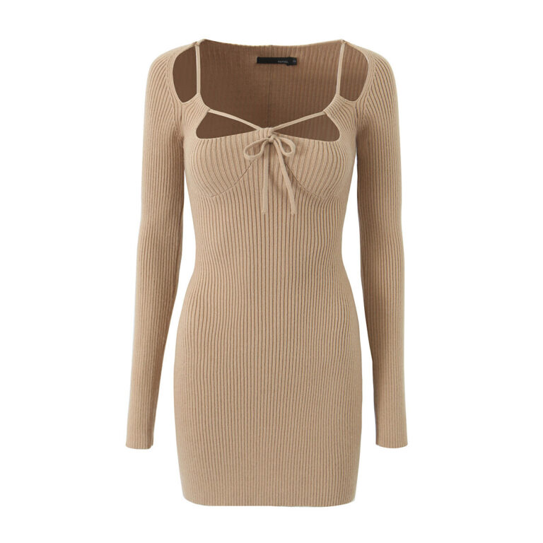 American Hot Girl Hollow Out Tied Knitted Dress