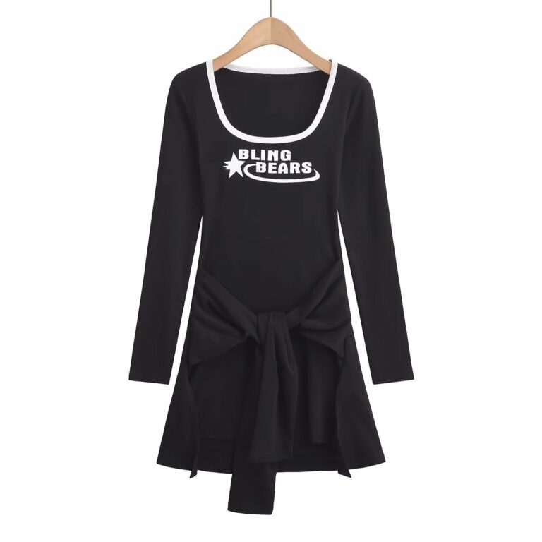 Women's Contrast Color Stitching Letter Printing Dress - Image 2