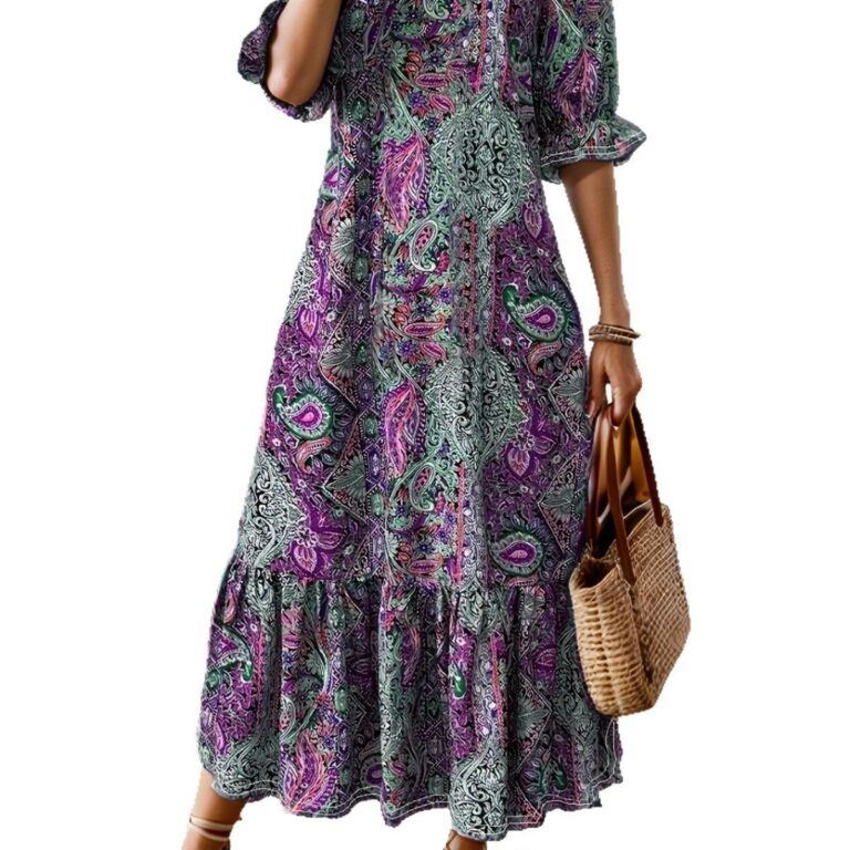 Women's Clothing Printed V-neck Plus Size Dress - Image 5