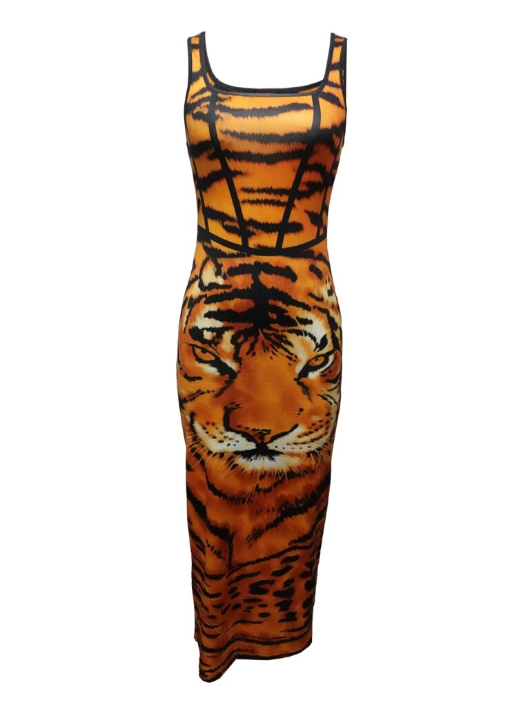 Ladies' Tiger Print Slim Fit Casual Dress - Image 3