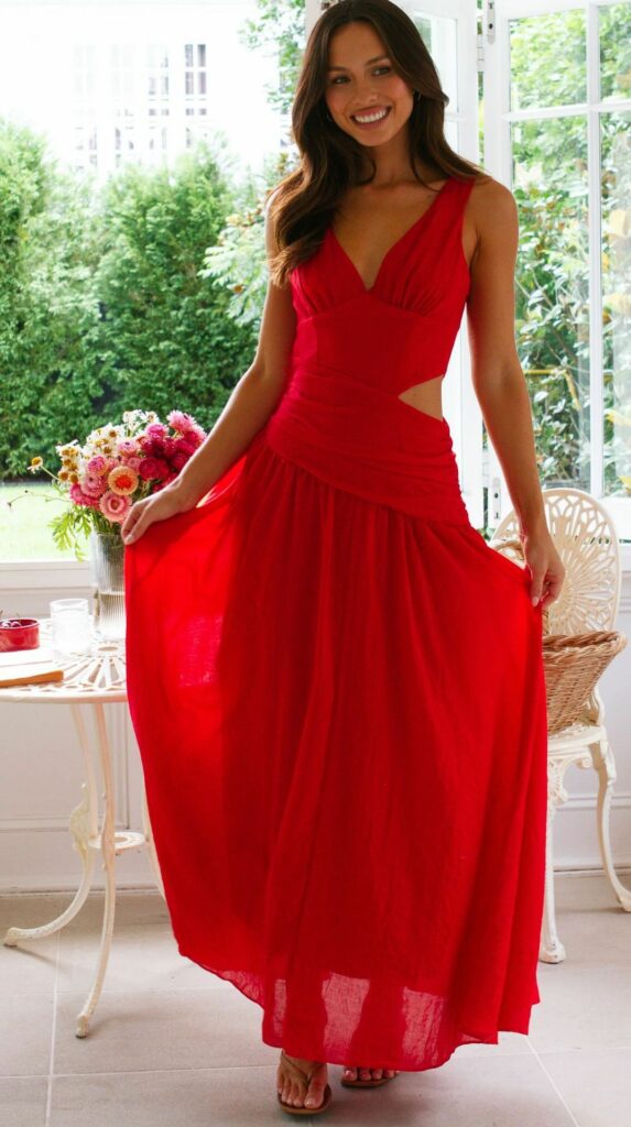 V-neck Sleeveless Stitching Big Swing Long Dress - Image 7