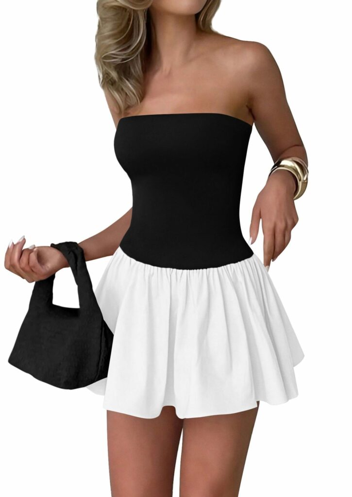 Dopamine Backless Pleated Contrast Color Slim Fit Dress - Image 8