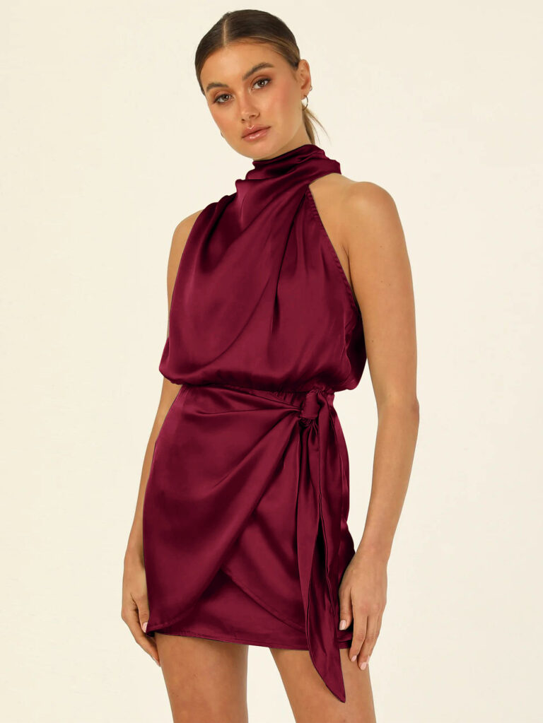 Satin Tied Slim Fit Socialite Dress Fashion - Image 8