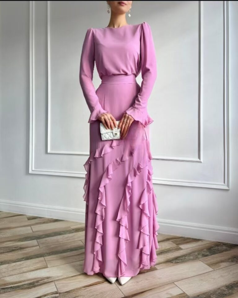 Three-dimensional Ruffled Slim Fit Long Dress Two-piece Set - Image 8