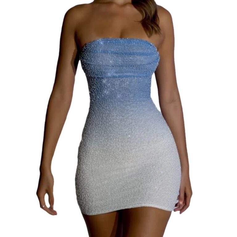 Sexy Sleeveless Tube Top Slim Fit Shiny Mini Skirt - Image 5