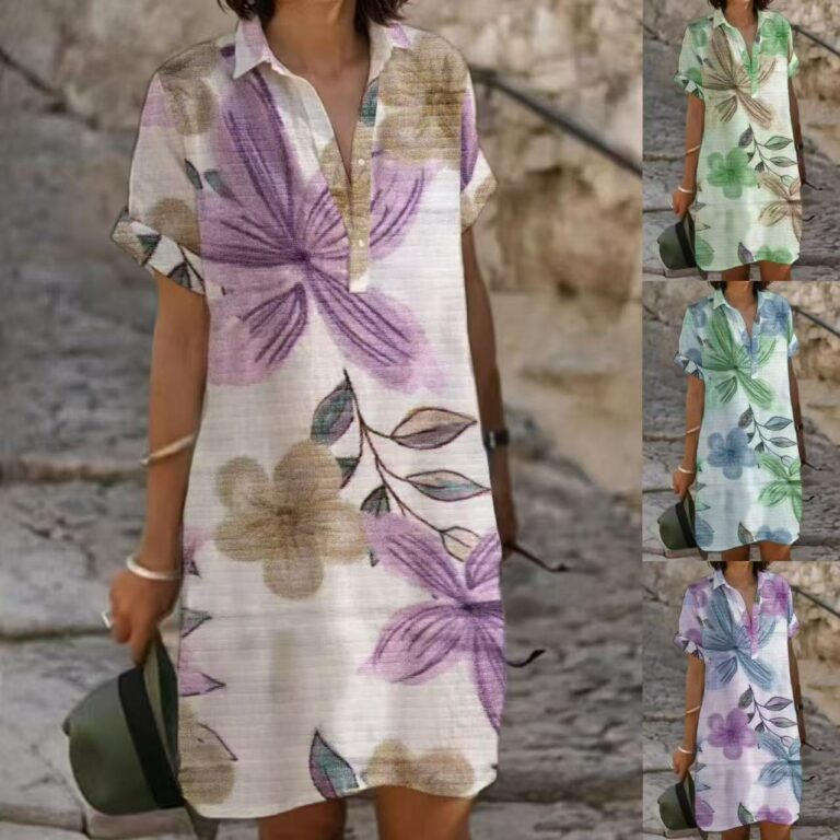 Women's Loose Fashion Printing Lapel Dress