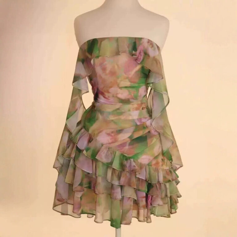 Chiffon Printed Ruffles Tube Dress - Image 4