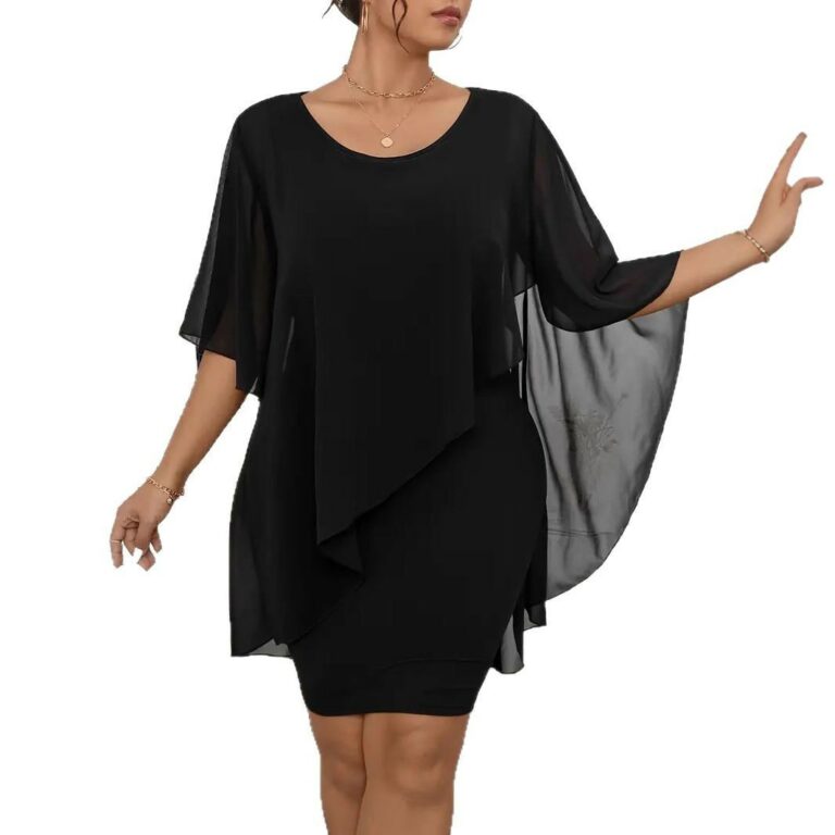 Chiffon Shawl Wrapped Hip Plus Size Dress - Image 5