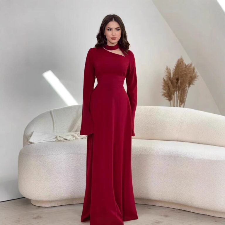 Solid Color Long Sleeve Slim Fit Dress - Image 3
