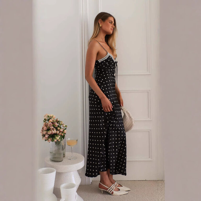 Printed Sleeveless Sling Neckline Lace Slim Fit Dress - Image 3