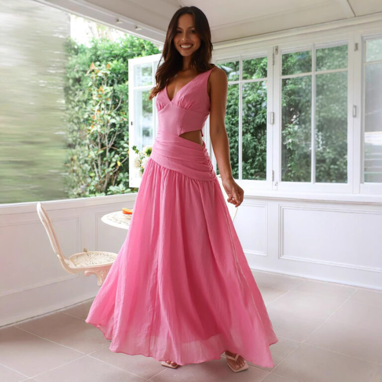 V-neck Sleeveless Stitching Big Swing Long Dress - Image 3