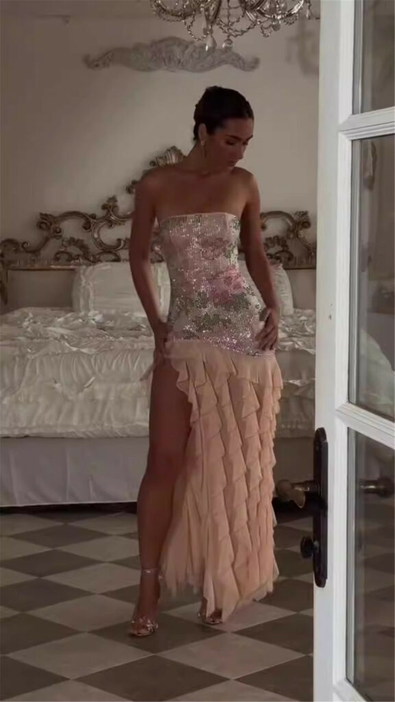 Ruffled Retro Irregular Mesh Dress - Image 6
