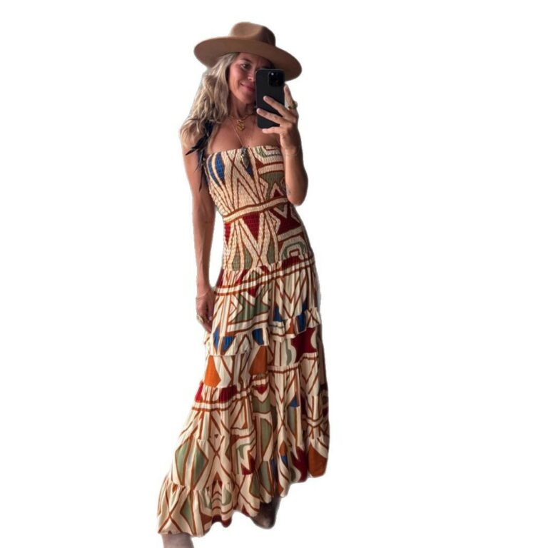 Women's Retro High Waist Printing Slip Dress - Image 5