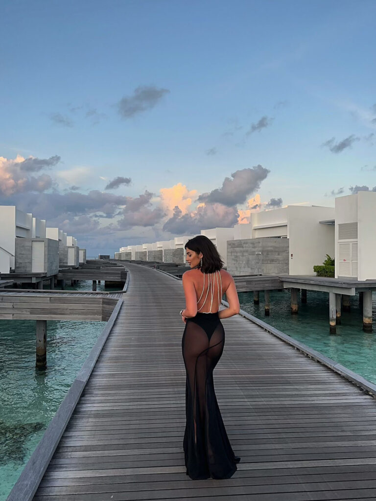 Black Backless Bright Silk Rope See-through Dress - Image 6