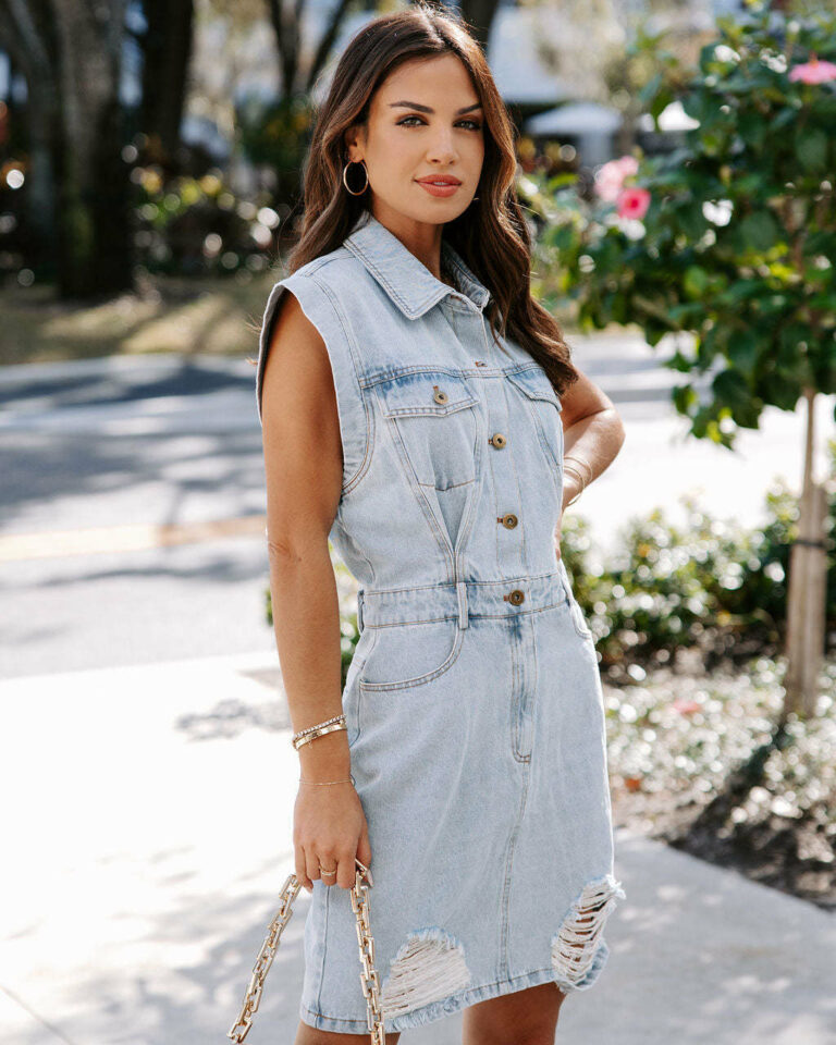 Denim Solid Color Midi Dress Cotton Temperament Commute Dress - Image 2