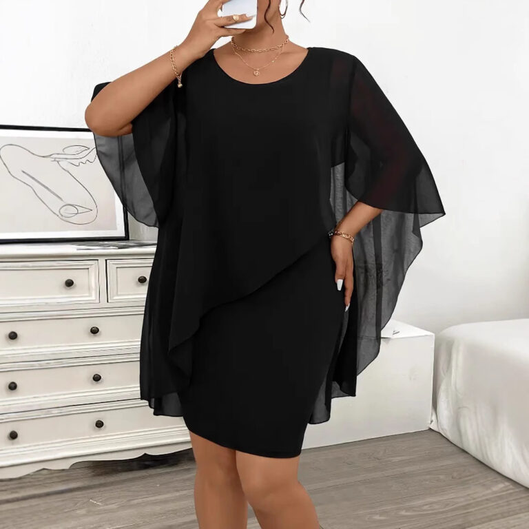 Chiffon Shawl Wrapped Hip Plus Size Dress - Image 2