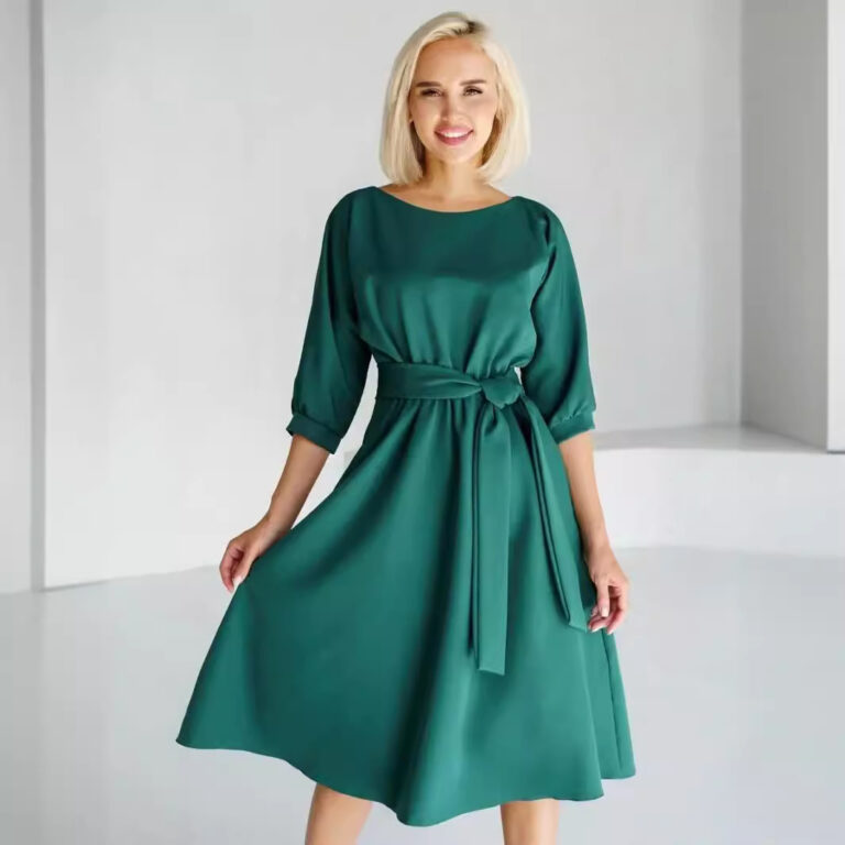 Spring And Summer New Fashion Casual Three-quarter Sleeve Waist Slimming Dress - Image 4