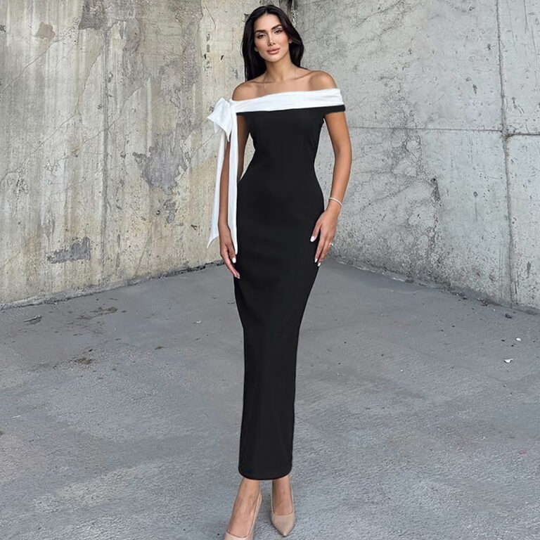 Women's Fashion Off-shoulder Ribbon Slim Fit Dress - Image 4