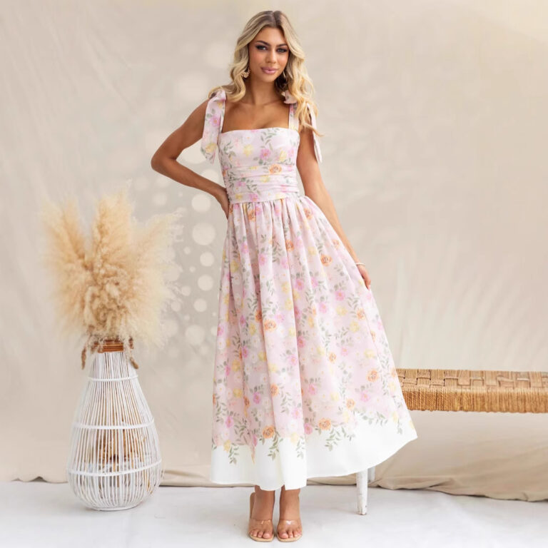 Holiday Floral Tight Waist Slim-fit Assorted Colors Dress - Image 2