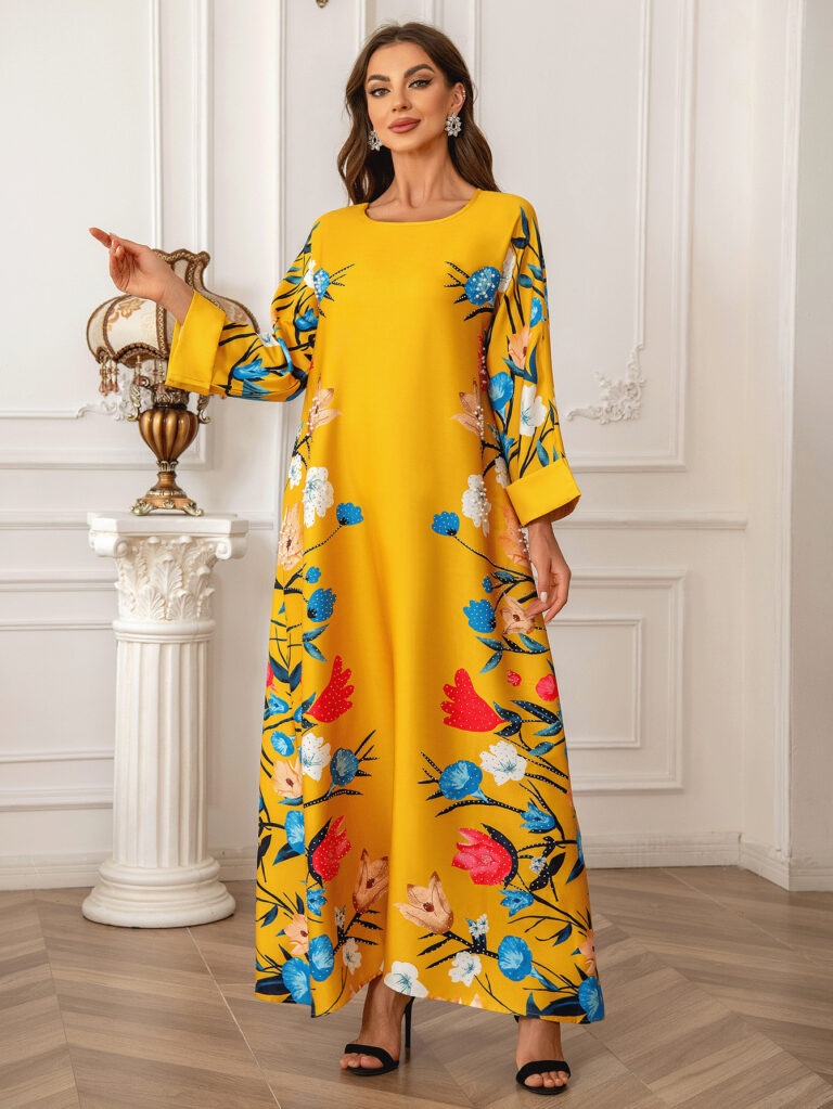 Dubai Fashion Printed Hot Diamond Women's Robe Abaya Muslim Dress - Image 5
