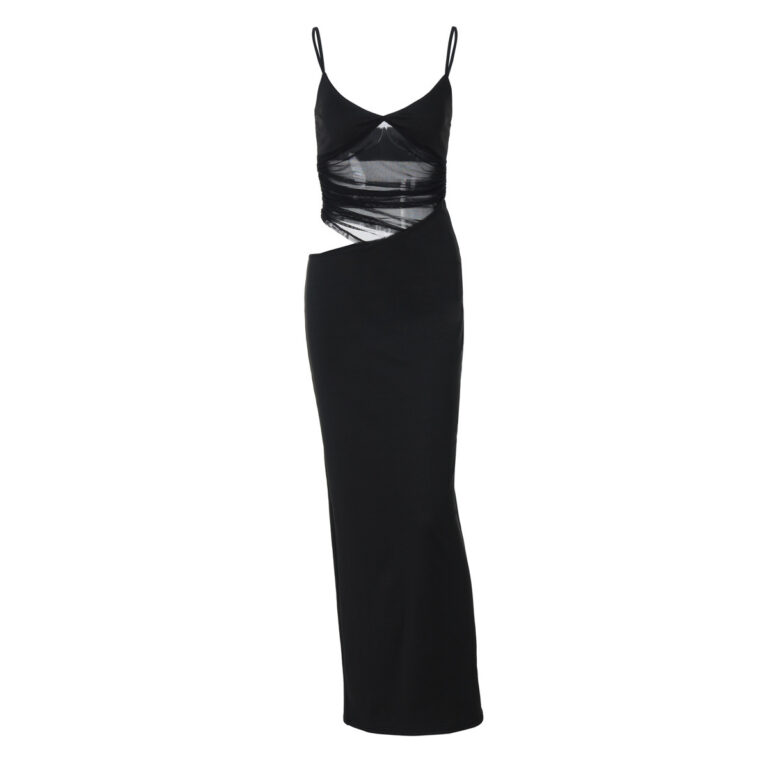 Winter New Fashion Sexy Patchwork Slit Mesh See-through Sling Dress - Image 5