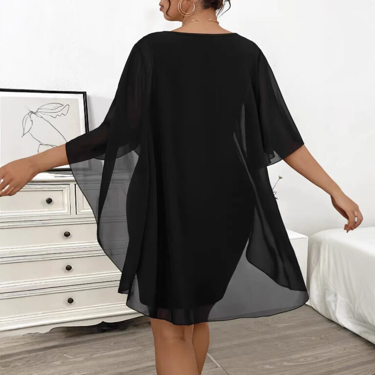 Chiffon Shawl Wrapped Hip Plus Size Dress - Image 4