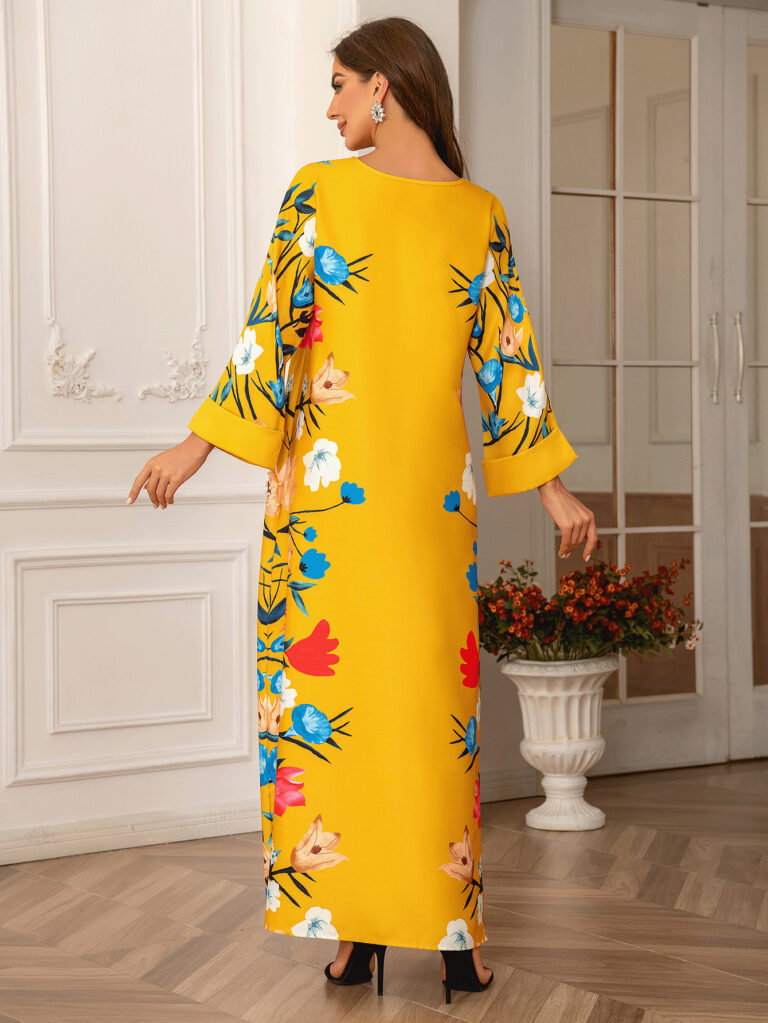 Dubai Fashion Printed Hot Diamond Women's Robe Abaya Muslim Dress - Image 4