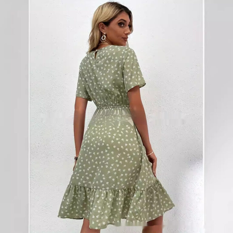 Women's Round Neck Floral Lotus Leaf Hem Temperament Dress - Image 3