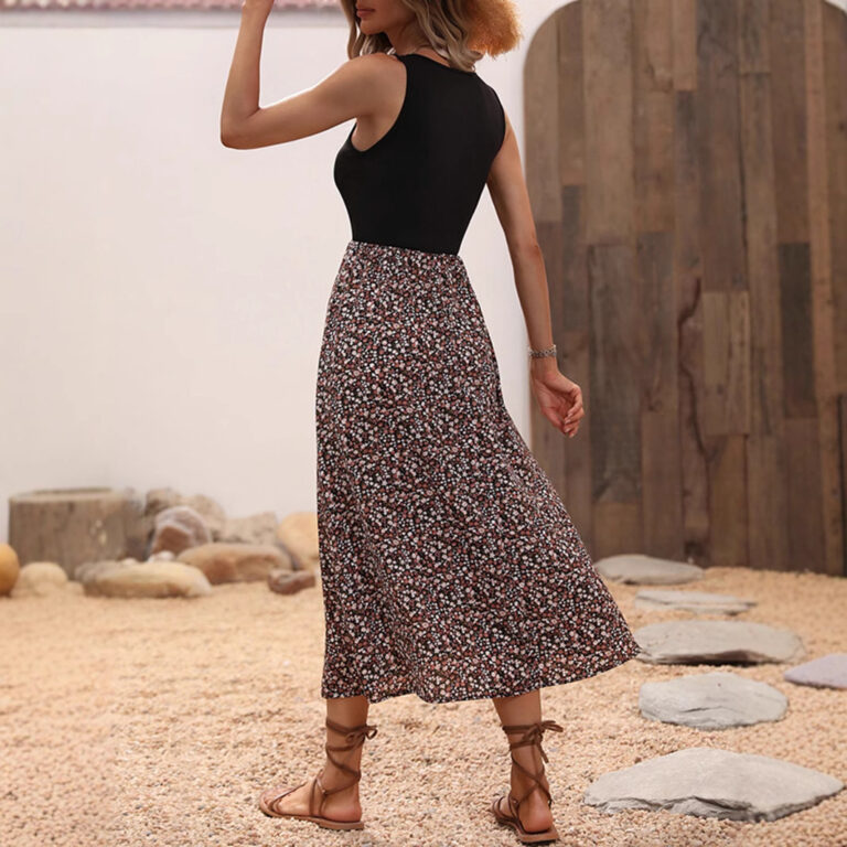 Women's Spring And Summer Elegant Contrast Color Sleeveless Dress - Image 3